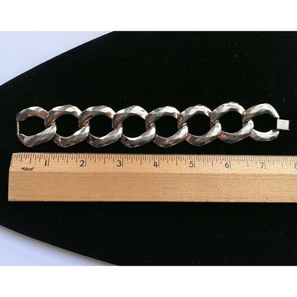 c1980’s Vintage Chunky Faceted Rings Light-Gold Tone Bracelet 8” - Picture 5 of 5